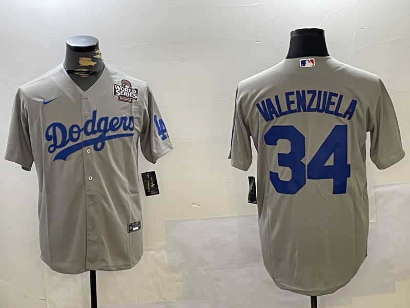 Men Los Angeles Dodgers #34 Valenzuela Grey Game 2024 Nike MLB Jersey style 11206